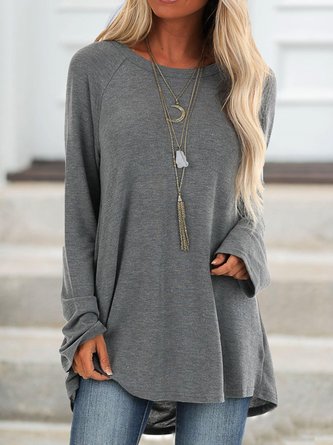 Casual Crew Neck Long Sleeve Solid Soft T-shirt