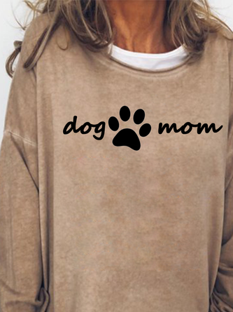 Dog&Mom Funny Print Round Neck Longsleeve SweaterShirt