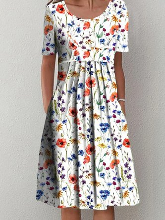 Floral Loosen Casual Short Sleeve Woven Dress