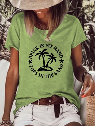 Drink In My Hand Toes In The Sand Basics Casual Short Sleeve T-Shirt