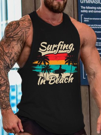 Vintage Casual Surfing In Beach Crew Neck Tank Top