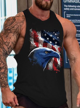 America Flag Men's Crew Neck Loose Text Letters Tank Top