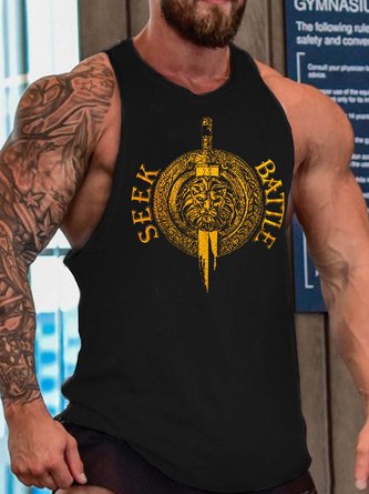 Military license men’s Loose Text Letters Tank Top