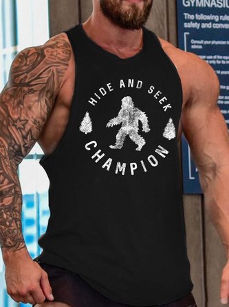 Men Orangutan Text Letters Loose Tank Top