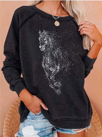 Men Horse Point Pattern Animal Casual Loose Sweatshirt