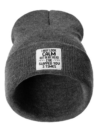 Funny I May Look Calm Letter Beanie Hat