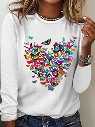 Women's Butterfly Heart Casual Crew Neck Top