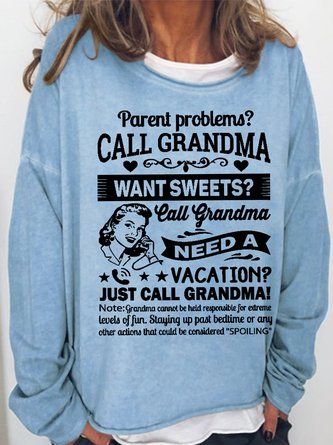 Women's Funny Word Just Call Grandma Text Letters Simple Crew Neck Sweatshirt