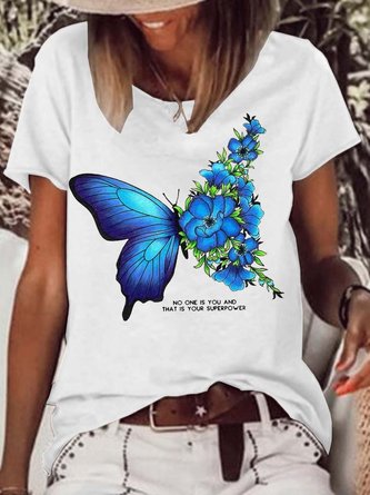 Women's No One Is And That Is Your Superpower Butterfly Crew Neck Letters Casual T-Shirt