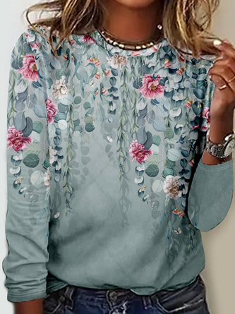 Womens Art Print Casual Crew Neck Shirt