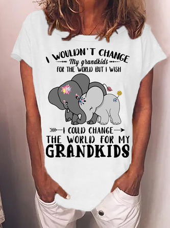 Women's Funny I Wouldn't Change My Grandkids For The World But I Wish I Could Change The World For My Grandkids Elephants Casual Loose T-Shirt