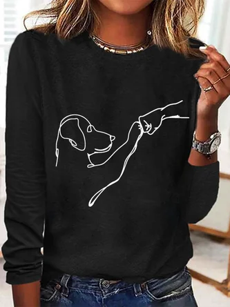 Dog Fist Bump Simple Crew Neck Long Sleeve Shirt