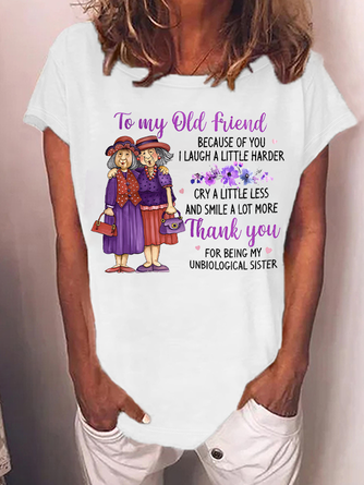 Women's Funny Old Friend Smile A Lot More Graphic Printing Text Letters Crew Neck Cotton-Blend Casual T-Shirt
