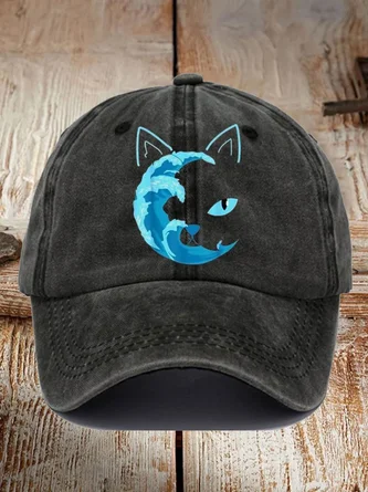 Unisex Blue Waves&Cats Printed Hat