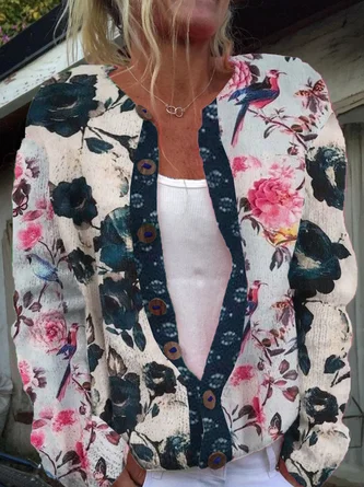 Floral Buckle Casual Cardigan