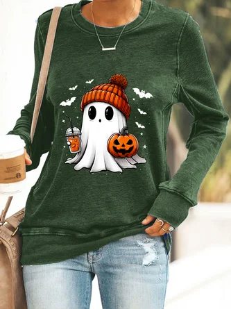 Cute Ghost Halloween Casual Sweatshirt