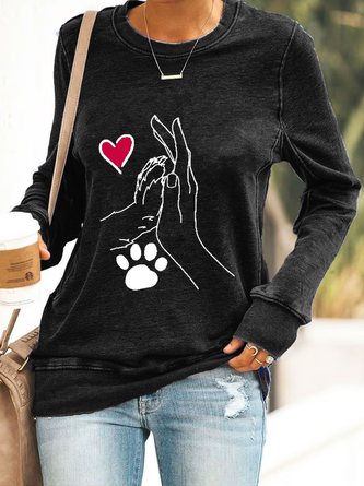 Palm High-Fives Dog Paw Print Casual Sweatshirt