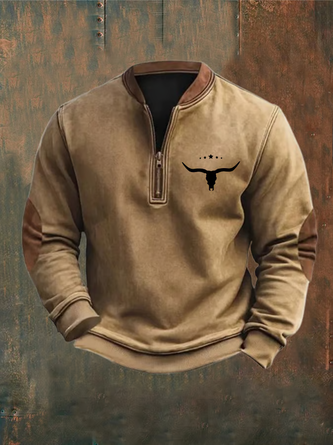 Men's Western Vintage Print Half Collar Sweatshirt