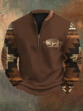 Men's West Highland Cow Print Vintage Zip-Up Sweatshirt