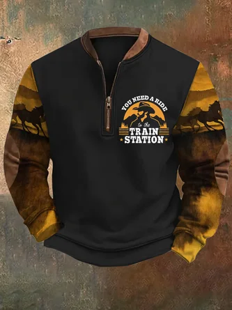 Men's You Need a Ride to the Train Station Zip Collar Sweatshirt