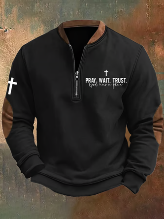 Men's Vintage Pray Wait Trust God Has A Plan Printed Sweatshirt