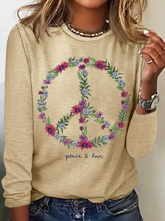 Wildflower Love Peace Sign Casual Long Sleeve Shirt