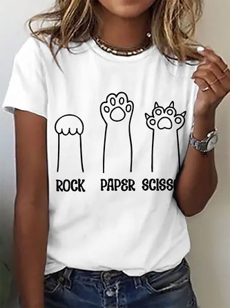Rock Paper Scissors Funny Cat Paw Cotton T-shirt