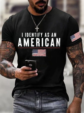Men's I Identify As An American Printed Round Neck T-Shirt
