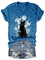 V-neck Retro Cat & Dandelion Print T-Shirt