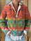 Women's Vintage Contrast Floral Art Print Buttoned Cardigan Sweater