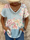 Ladies vintage floral print casual Loose Casual T-Shirt