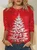 White Christmas Tree On Red Casual Crew Neck Top