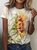 Casual Sunflower Butterfly Print Crew Neck T-Shirt