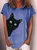 Women's Black cat Print Crew Neck Casual T-Shirt