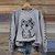 Cat Print Round Neck Long Sleeve Sweatshirt