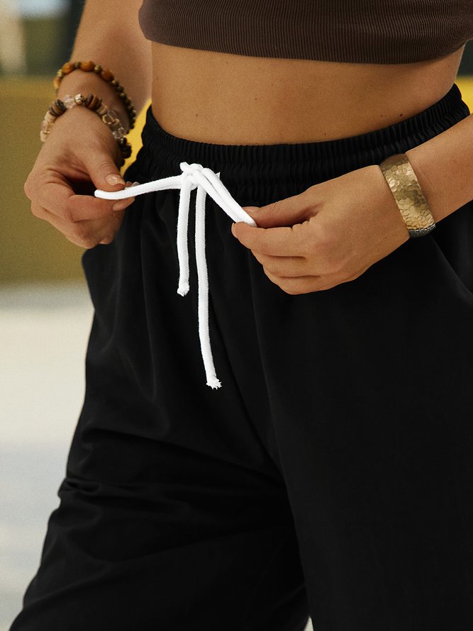 Lace Up Elastic Waistband Loose Shorts