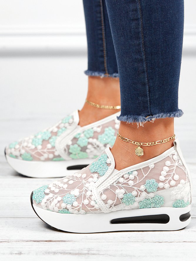 Floral Embroidery Breathable Sheer Mesh Sneakers