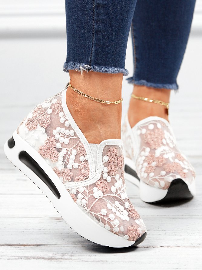 Floral Embroidery Breathable Sheer Mesh Sneakers