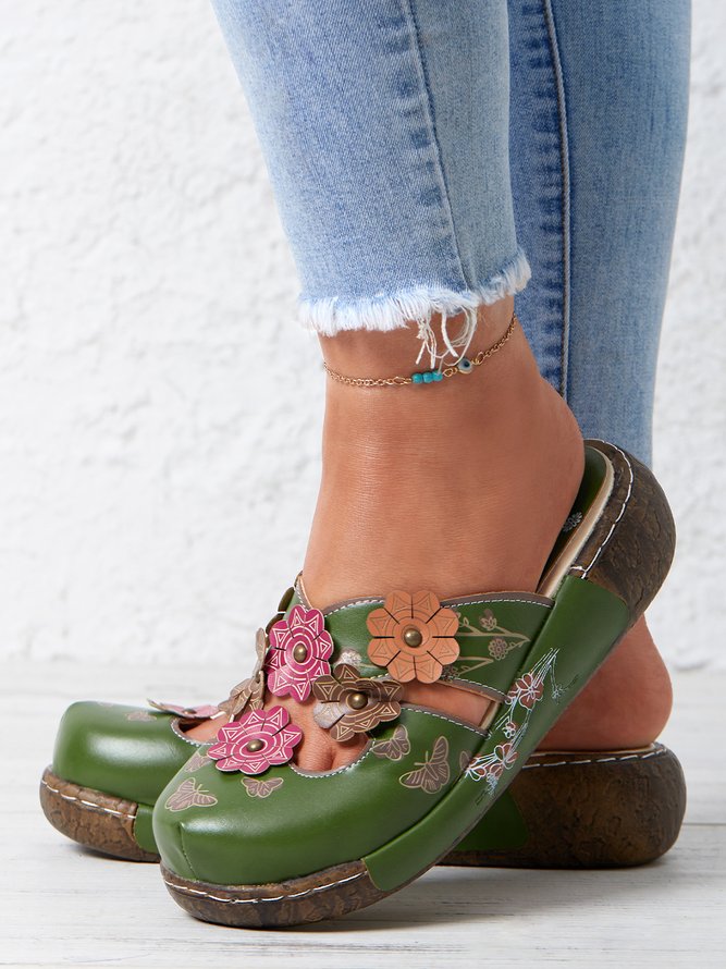 Vintage Floral Mules Clog Shoes