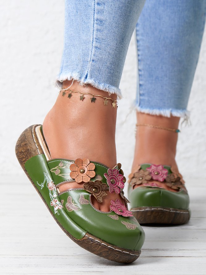 Vintage Floral Mules Clog Shoes