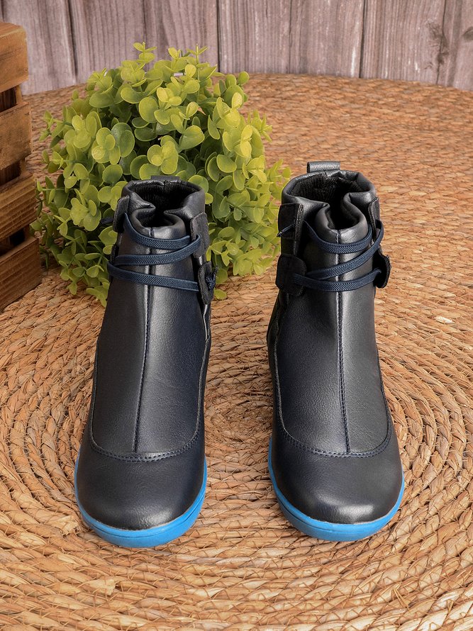 Women Casual Comfy Daily Adjustable Soft Leather Booties