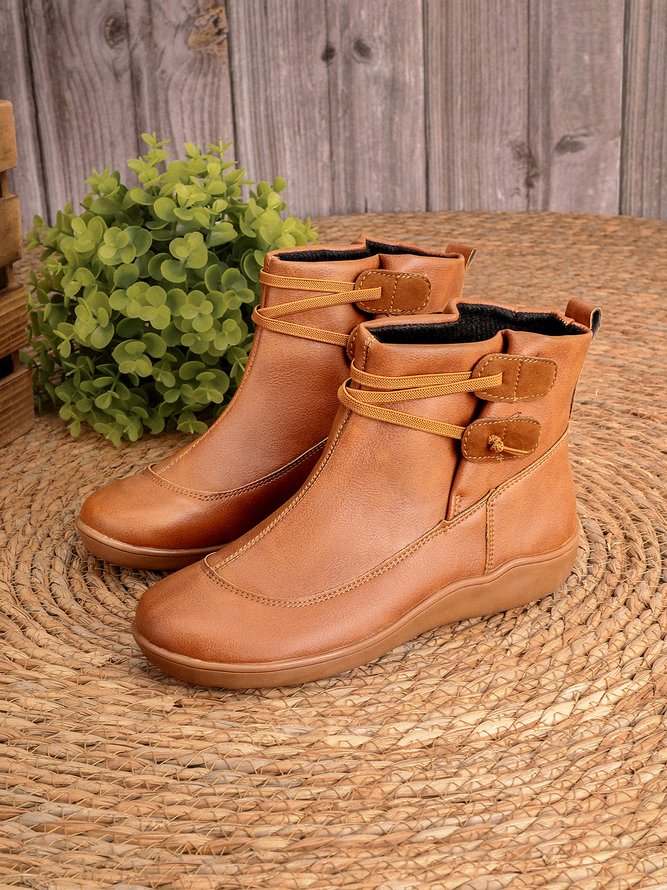 Women Casual Comfy Daily Adjustable Soft Leather Booties