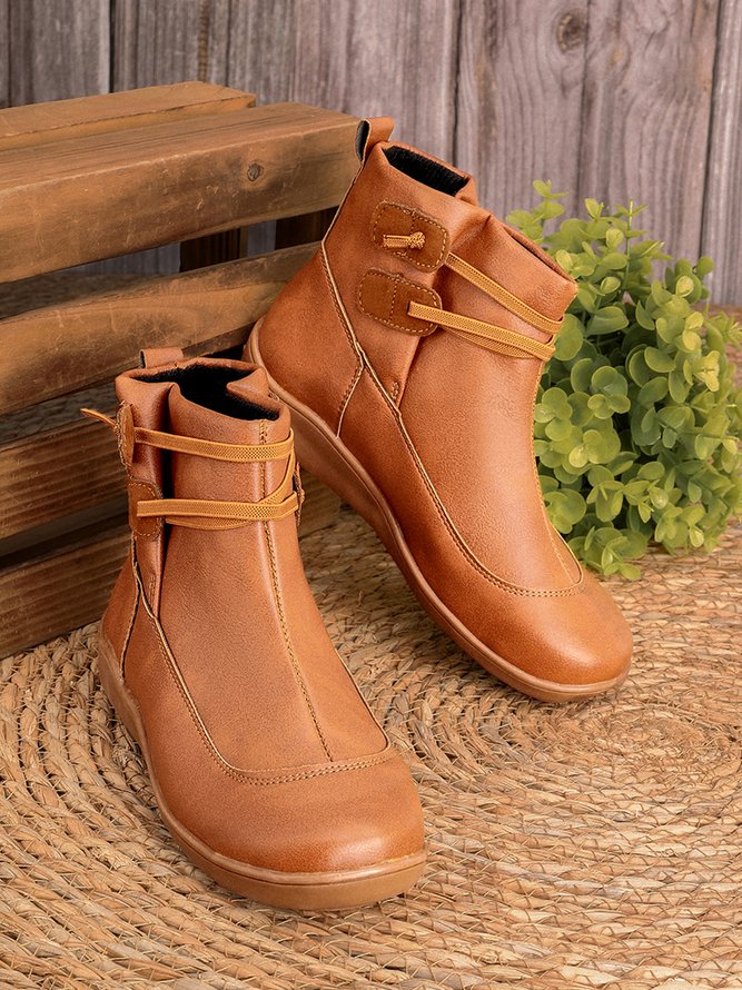 Women Casual Comfy Daily Adjustable Soft Leather Booties