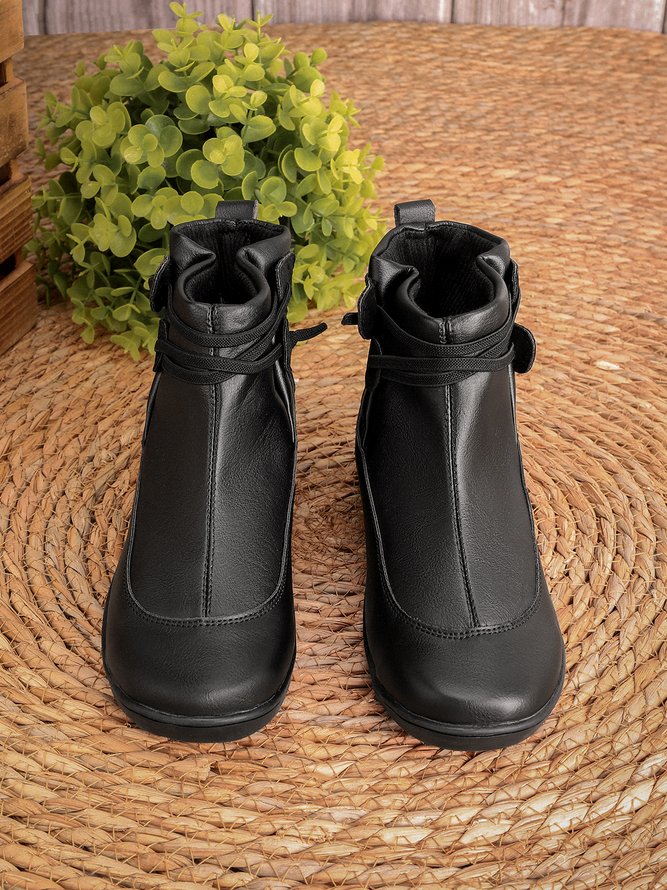 Women Casual Comfy Daily Adjustable Soft Leather Booties