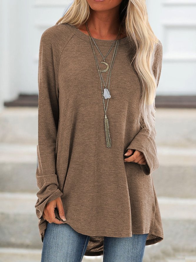Casual Crew Neck Long Sleeve Solid Soft T-shirt