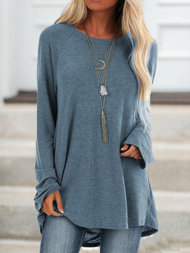 Casual Crew Neck Long Sleeve Solid Soft T-shirt
