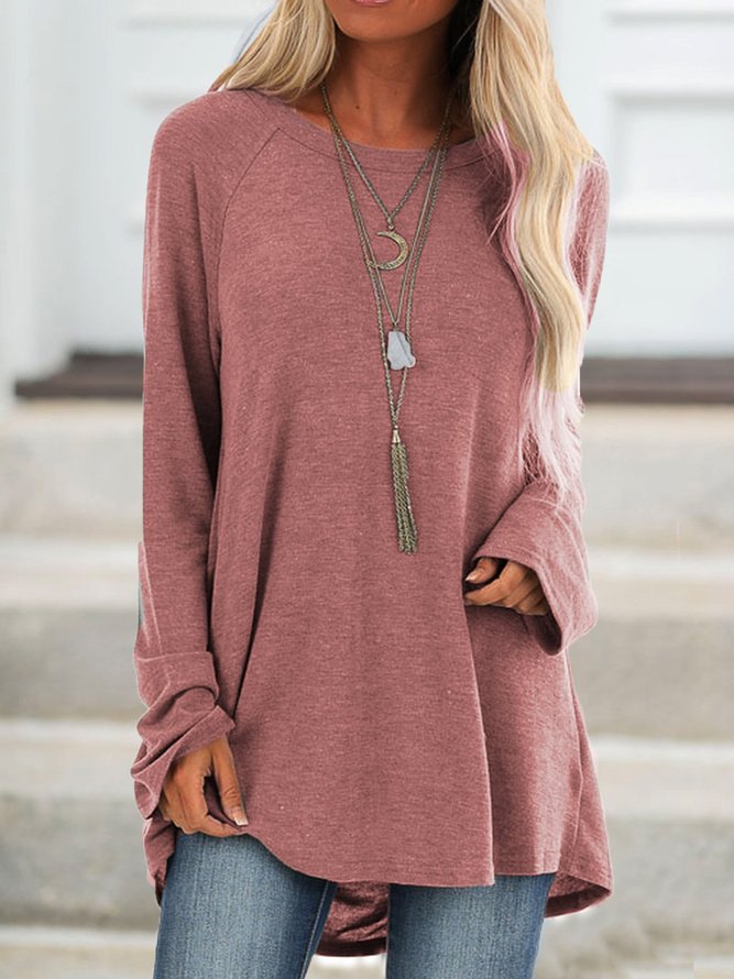 Casual Crew Neck Long Sleeve Solid Soft T-shirt