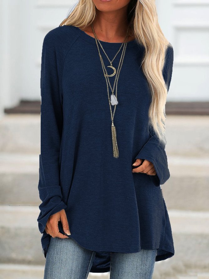 Casual Crew Neck Long Sleeve Solid Soft T-shirt