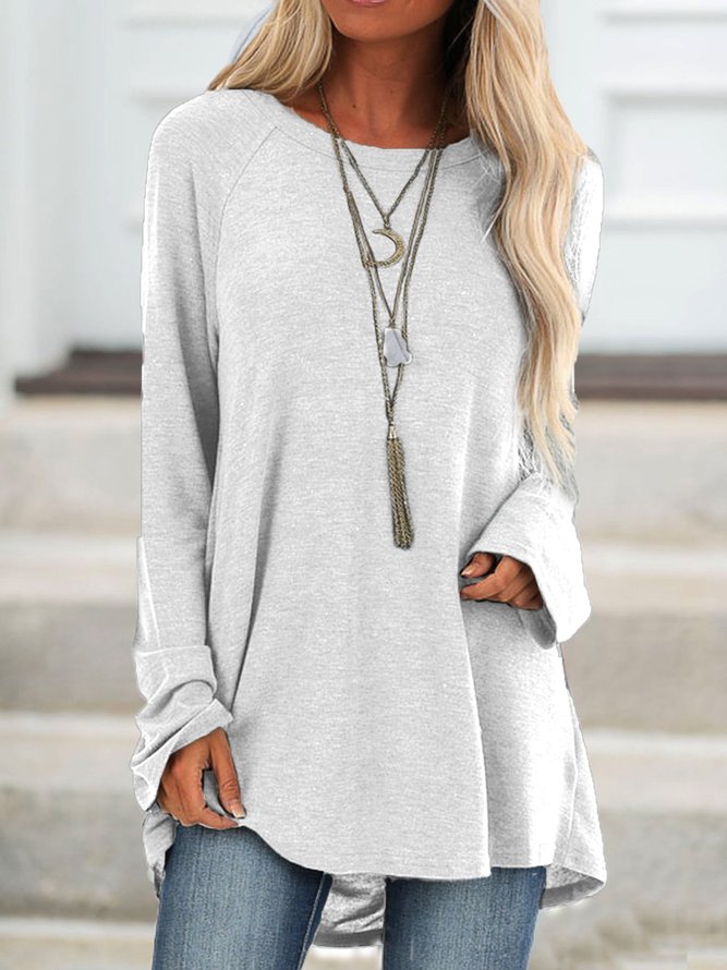 Casual Crew Neck Long Sleeve Solid Soft T-shirt