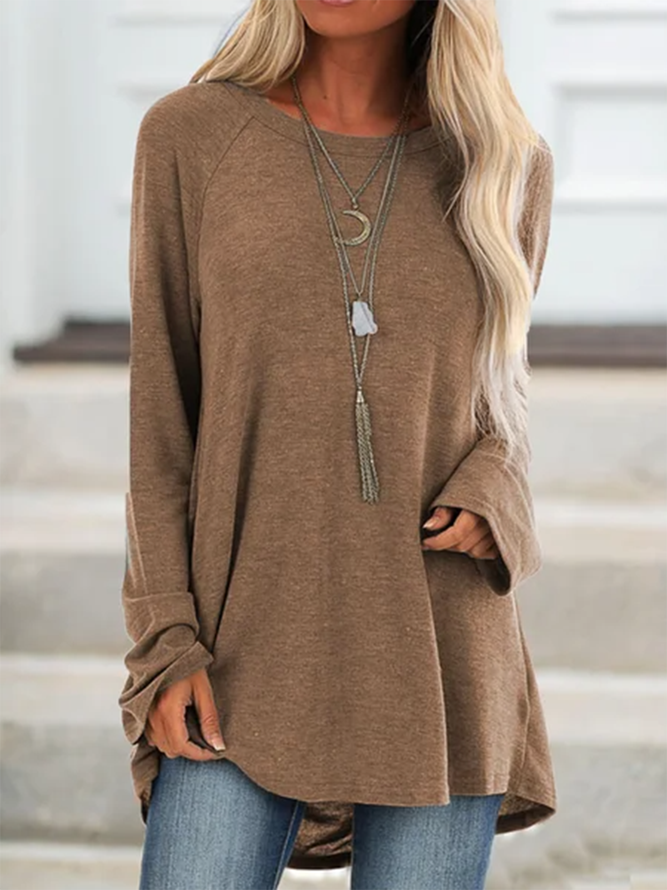 Casual Crew Neck Long Sleeve Solid Soft T-shirt